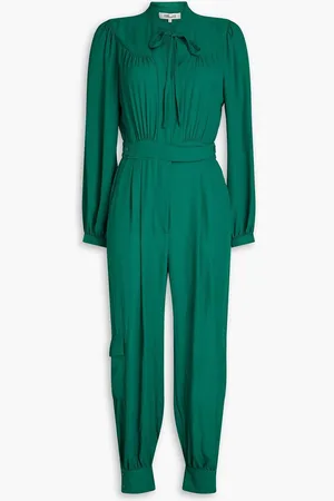 Diane von Furstenberg Elisha gathered pleated crepe jumpsuit - Green