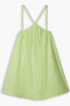 Bondi Born Sardinia gathered cotton-poplin mini dress - Green
