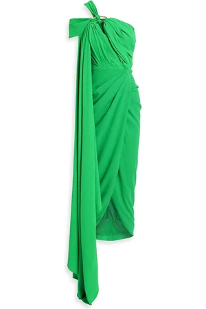 RHEA COSTA One-shoulder draped crepe midi dress