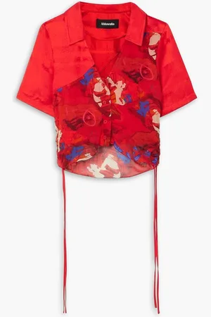 Ahluwalia Priya layered satin and printed chiffon shirt