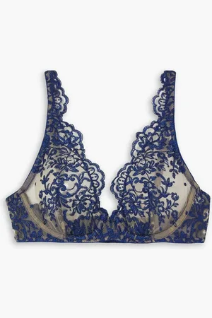 I.D. Sarrieri Royal Jewel embroidered tulle underwired triangle bra - Blue