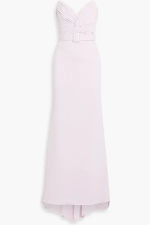 Badgley Mischka Strapless belted crepe gown - Pink