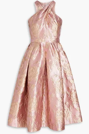 HUISHAN ZHANG Metallic floral-brocade midi dress - Pink