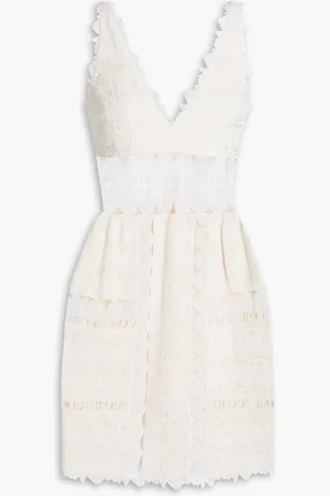 Semsem Lotus silk crocheted lace mini dress - White