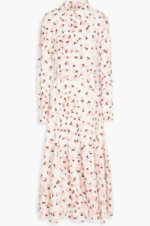 EMILIA WICKSTEAD Marion floral-print Swiss-dot cotton-blend midi shirt dress - Pink