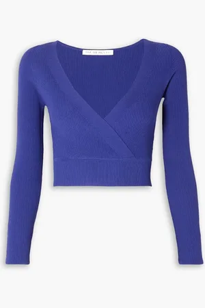 LIVE THE PROCESS Verso cropped wrap-effect ribbed stretch-knit top - Blue