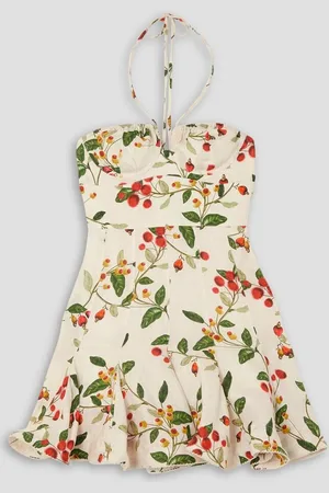 Agua by Agua Bendita Anturio Monarca printed linen halterneck mini dress - White