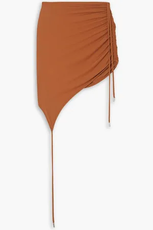 DAVID KOMA Asymmetric ruched jersey mini skirt - Brown