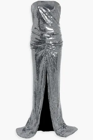 RHEA COSTA Strapless draped sequined jersey gown - Metallic