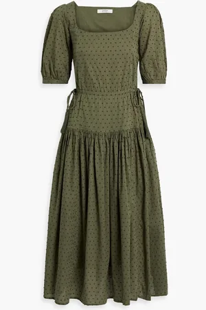 Joie Nashua gathered striped fil coupé cotton-jacquard midi dress - Green