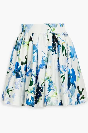 AJE Cassis pleated printed cotton-poplin mini skirt