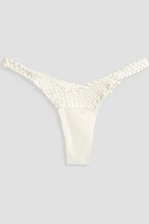 Isa Boulder Weavemix braided stretch-satin bikini bottoms - White