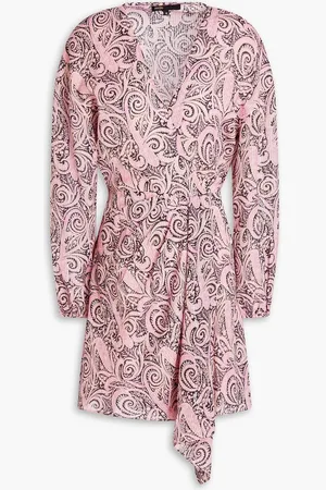 Maje Metallic paisley-print jersey mini wrap dress - Pink
