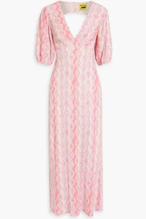 RIXO London Steph gathered printed crepe midi dress - Pink