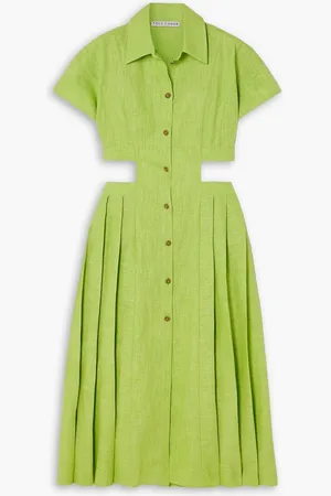Tolu Coker Cutout pleated linen-gauze midi shirt dress - Green