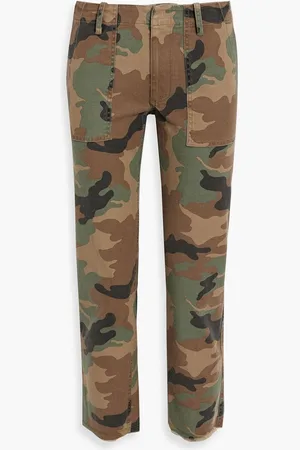 NILI LOTAN Jenna cropped camouflage cotton-blend twill straight-leg pants - Green