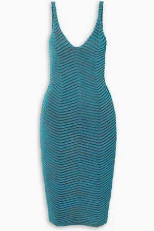Isa Boulder Body Curl ribbed stretch-knit midi dress - Blue