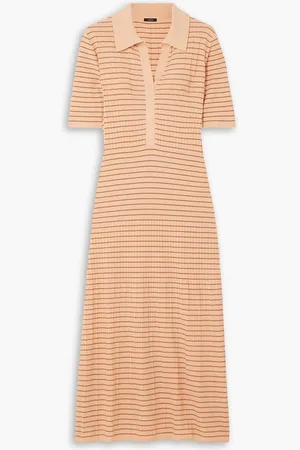 Joseph Striped ribbed merino wool midi dress - Orange