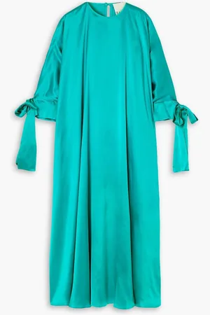 HALPERN Bow-detailed silk-satin kaftan - Blue