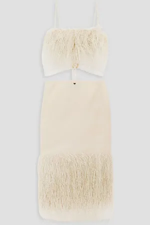 Jacquemus Cutout raffia-trimmed cotton-blend canvas midi dress - White