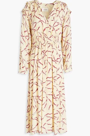 Bash Candice wrap-effect printed crepe de chine midi dress - White