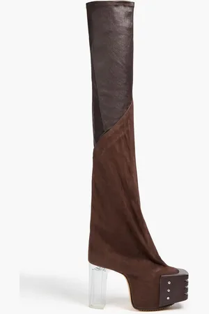 Rick Owens Grilled leather and suede platform over-the-knee boots
