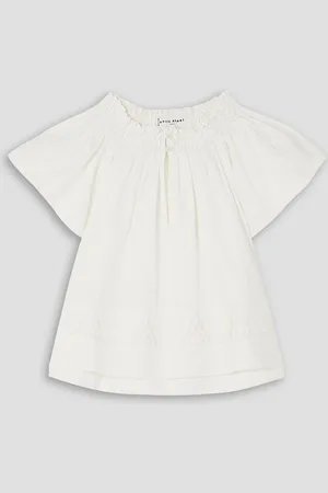 APIECE APART Deia cropped smocked embroidered cotton-poplin blouse - White