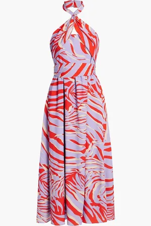 ONE33 SOCIAL Printed crepe de chine halterneck midi dress - Purple