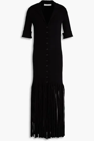 Serafini Fringed ribbed-knit midi shirt dress