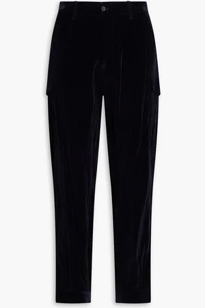 Emporio Armani Tapered cotton-blend velvet pants - Blue