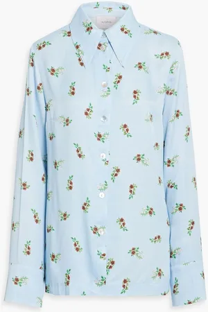Sleeper Floral-print satin pajama top - Blue