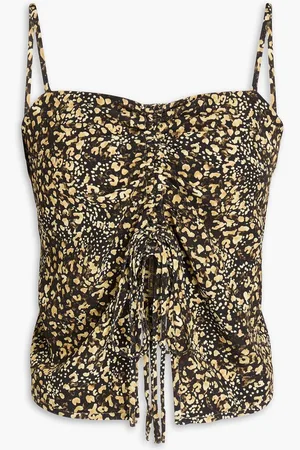 Nanushka Lilia cropped ruched leopard-print crepe de chine top