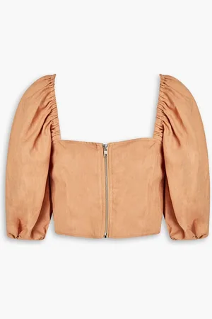 Nicholas Cropped gathered linen top - Neutral