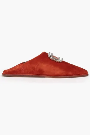 Roger Vivier Bab Viv crystal-embellished suede slippers - Brown