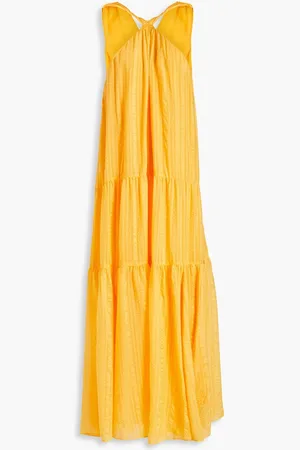 Frame Tiered crinkled silk-jacquard maxi dress - Yellow