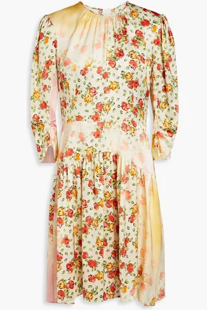 Marni Gathered floral-print satin mini dress - White