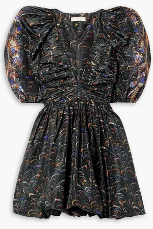 ULLA JOHNSON Gwen printed ruched taffeta mini dress - Green