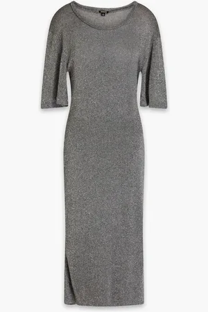 MONROW Cutout metallic knitted midi dress