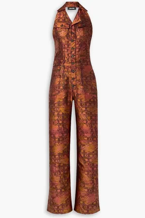Ahluwalia Silk and wool-blend jacquard halterneck jumpsuit - Brown