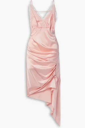 Commission Saloon asymmetric lace-trimmed silk-satin dress - Pink