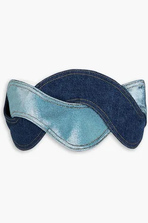 AREA Strapless cropped metallic denim top - Blue