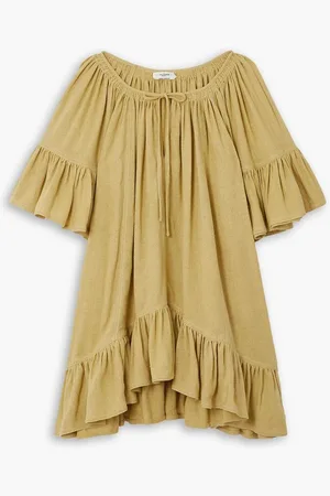 Marant Etoile Loane asymmetric ruffled silk-bourette mini dress - Yellow