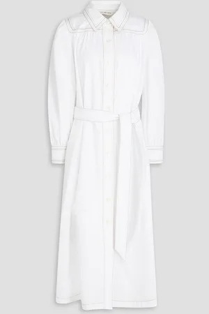 Tory Burch Gathered cotton-twill midi shirt dress