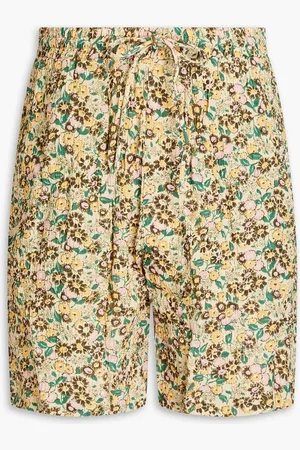 Nanushka Floral-print crinkled-crepe drawstring shorts - Neutral
