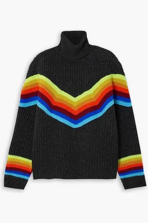Christopher John Rogers Striped ribbed wool-blend turtleneck sweater - Gray