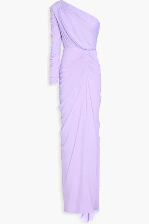 RHEA COSTA One-sleeve ruched tulle gown - Purple