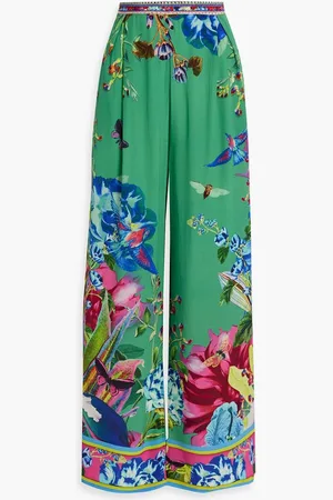 Camilla Crystal-embellished printed silk crepe de chine wide-leg pants - Green