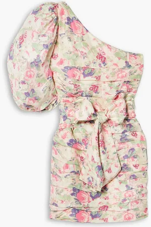 LOVESHACKFANCY Altie one-shoulder pleated floral-print satin mini dress