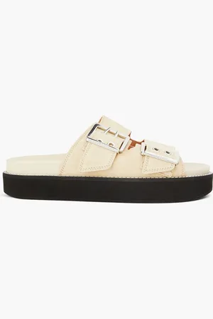 Ganni Buckled suede platform sandals - Neutral