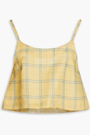 Bondi Born Cropped checked linen camisole - Yellow